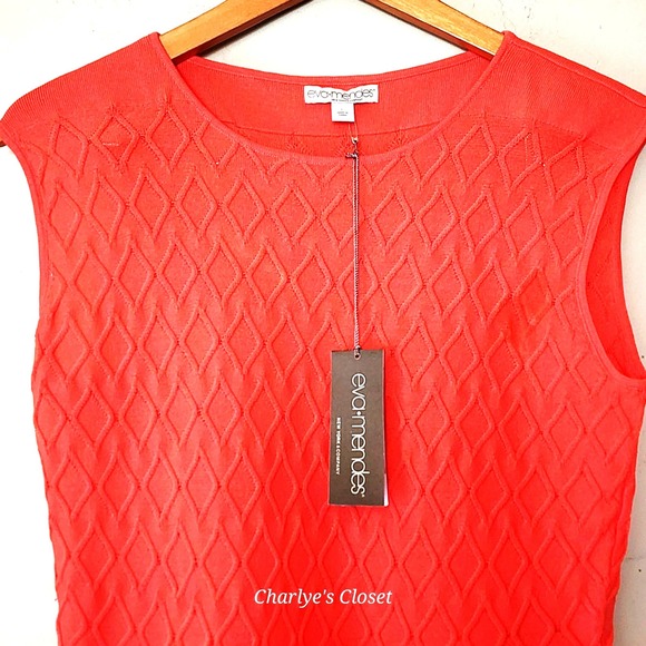 Eva Mendes x NY&Co Coral Argyle Knit Peplum Sleeveless Top L NWT Casual Layer - Picture 3 of 7